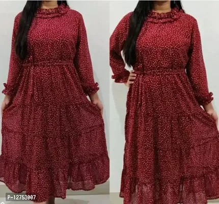 Stylish Maroon Georgette Printed Dresses For Women-thumb0