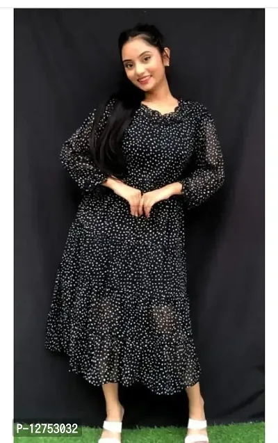 Stylish Black Georgette Printed Dresses For Women-thumb0