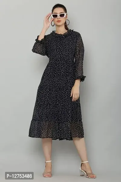 Stylish Black Georgette Printed Dresses For Women-thumb0