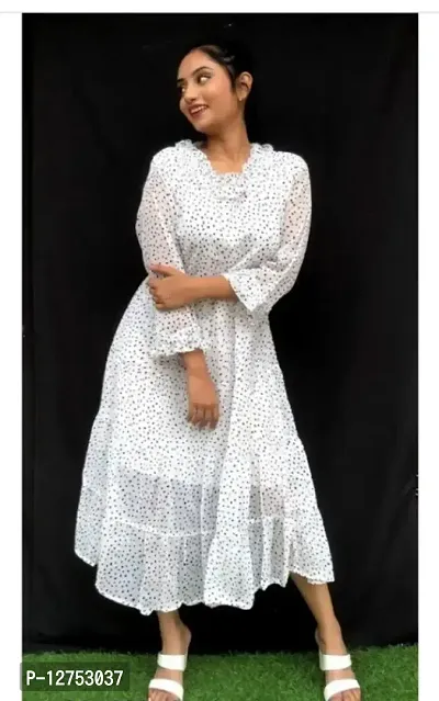 Stylish White Georgette Printed Dresses For Women-thumb0