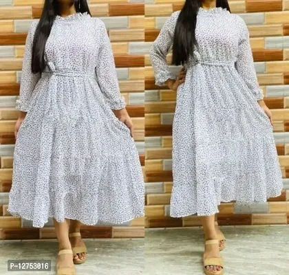 Stylish White Rayon Printed Dresses For Women-thumb0