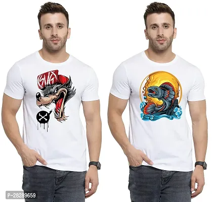 Stylish White Polycotton Half Sleeve Printed Round Neck Tees For Men Pack Of 2-thumb0