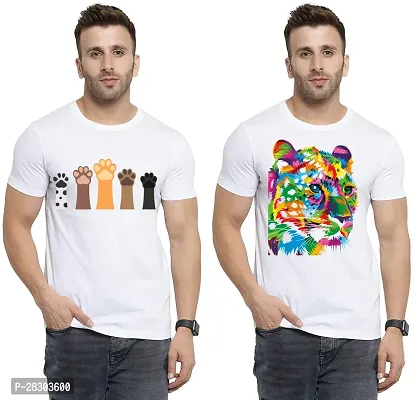 Reliable White Polycotton Printed Round Neck Tees For Men Pack Of 2