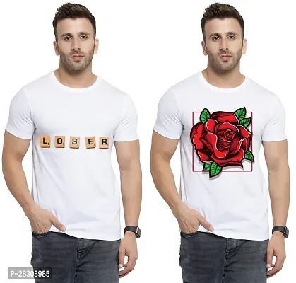 Reliable White Polycotton Printed Round Neck Tees For Men Pack Of 2