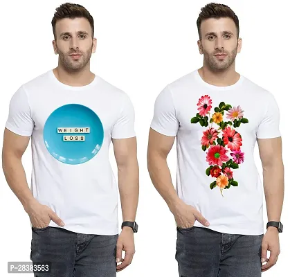 Reliable White Polycotton Printed Round Neck Tees For Men Pack Of 2