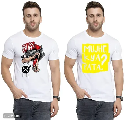 Stylish White Polycotton Half Sleeve Printed Round Neck Tees For Men Pack Of 2-thumb0