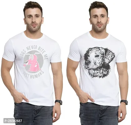 Stylish White Polycotton Half Sleeve Printed Round Neck Tees For Men Pack Of 2