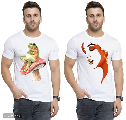 Stylish White Polycotton Half Sleeve Printed Round Neck Tees For Men Pack Of 2-thumb0