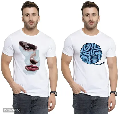 Stylish White Polycotton Printed Round Neck Tees For Men Pack Of 2-thumb0