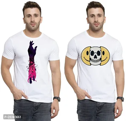 Reliable White Polycotton Printed Round Neck Tees For Men Pack Of 2