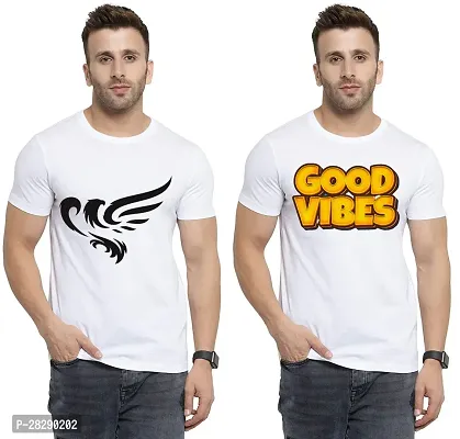 Stylish White Polycotton Half Sleeve Printed Round Neck Tees For Men Pack Of 2-thumb0