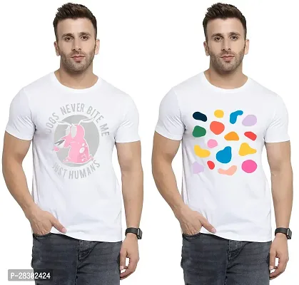 Stylish White Polycotton Half Sleeve Printed Round Neck Tees For Men Pack Of 2-thumb0