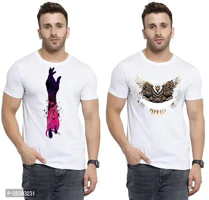 Reliable White Polycotton Printed Round Neck Tees For Men Pack Of 2