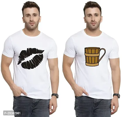 Stylish White Polycotton Half Sleeve Printed Round Neck Tees For Men Pack Of 2-thumb0