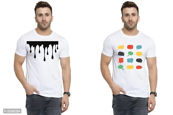 Stylish White Polycotton Half Sleeve Printed Round Neck Tees For Men Pack Of 2-thumb0