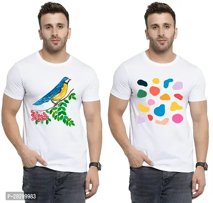 Stylish White Polycotton Half Sleeve Printed Round Neck Tees For Men Pack Of 2