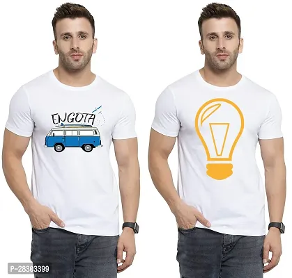 Reliable White Polycotton Printed Round Neck Tees For Men Pack Of 2