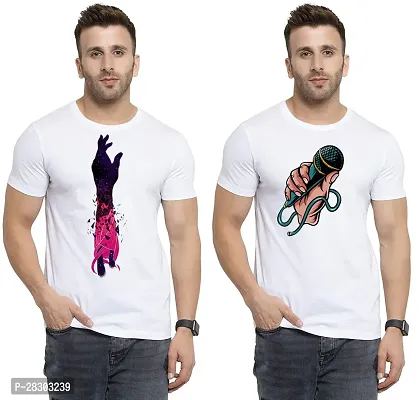 Reliable White Polycotton Printed Round Neck Tees For Men Pack Of 2-thumb0