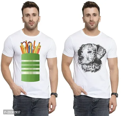 Stylish White Polycotton Half Sleeve Printed Round Neck Tees For Men Pack Of 2-thumb0