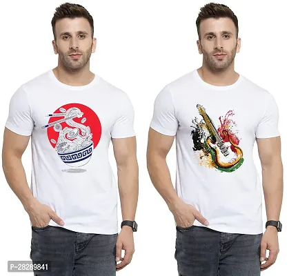 Stylish White Polycotton Half Sleeve Printed Round Neck Tees For Men Pack Of 2-thumb0