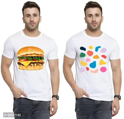 Stylish White Polycotton Half Sleeve Printed Round Neck Tees For Men Pack Of 2-thumb0