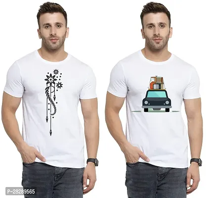 Stylish White Polycotton Half Sleeve Printed Round Neck Tees For Men Pack Of 2