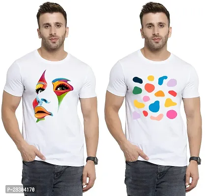 Reliable White Polycotton Printed Round Neck Tees For Men Pack Of 2-thumb0