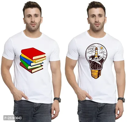 Reliable White Polycotton Printed Round Neck Tees For Men Pack Of 2