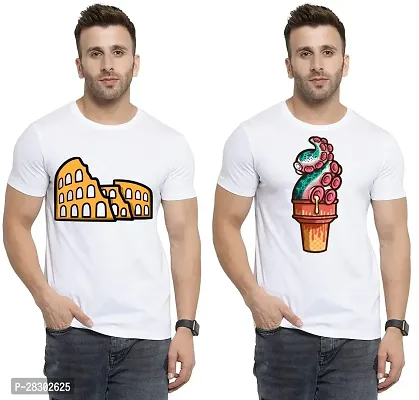 Stylish White Polycotton Half Sleeve Printed Round Neck Tees For Men Pack Of 2-thumb0