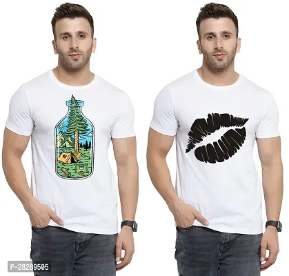 Stylish White Polycotton Half Sleeve Printed Round Neck Tees For Men Pack Of 2-thumb0