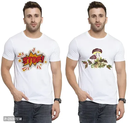 Stylish White Polycotton Printed Round Neck Tees For Men Pack Of 2