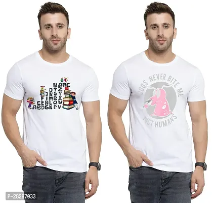 Stylish White Polycotton Printed Round Neck Tees For Men Pack Of 2-thumb0