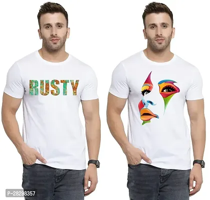 Stylish White Polycotton Half Sleeve Printed Round Neck Tees For Men Pack Of 2-thumb0