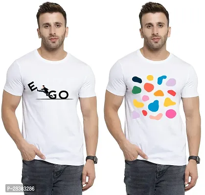 Reliable White Polycotton Printed Round Neck Tees For Men Pack Of 2-thumb0