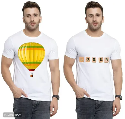 Reliable White Polycotton Printed Round Neck Tees For Men Pack Of 2-thumb0