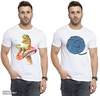 Stylish White Polycotton Half Sleeve Printed Round Neck Tees For Men Pack Of 2