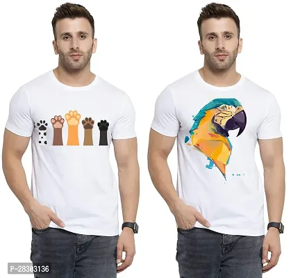 Reliable White Polycotton Printed Round Neck Tees For Men Pack Of 2