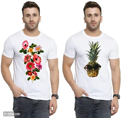 Reliable White Polycotton Printed Round Neck Tees For Men Pack Of 2-thumb0