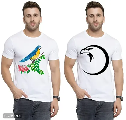 Stylish White Polycotton Half Sleeve Printed Round Neck Tees For Men Pack Of 2-thumb0