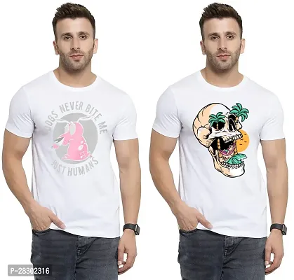 Stylish White Polycotton Half Sleeve Printed Round Neck Tees For Men Pack Of 2