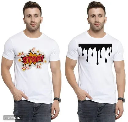 Stylish White Polycotton Half Sleeve Printed Round Neck Tees For Men Pack Of 2