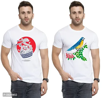 Stylish White Polycotton Half Sleeve Printed Round Neck Tees For Men Pack Of 2-thumb0