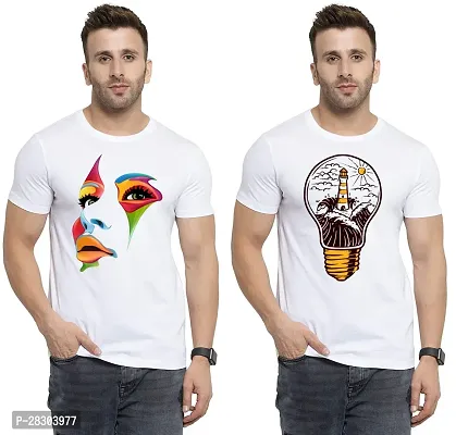 Reliable White Polycotton Printed Round Neck Tees For Men Pack Of 2-thumb0