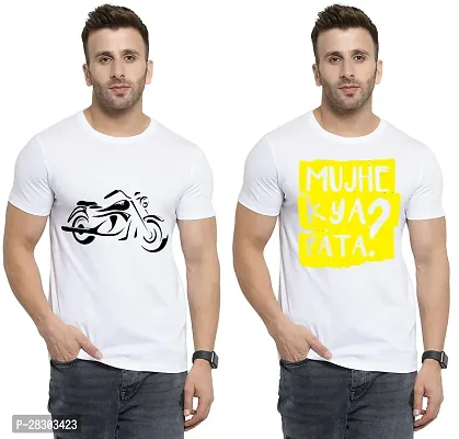 Reliable White Polycotton Printed Round Neck Tees For Men Pack Of 2