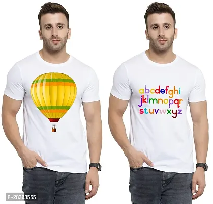 Reliable White Polycotton Printed Round Neck Tees For Men Pack Of 2