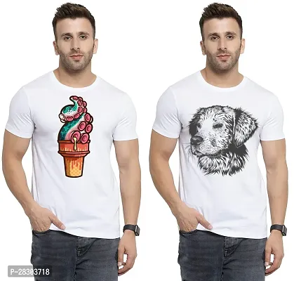 Reliable White Polycotton Printed Round Neck Tees For Men Pack Of 2-thumb0