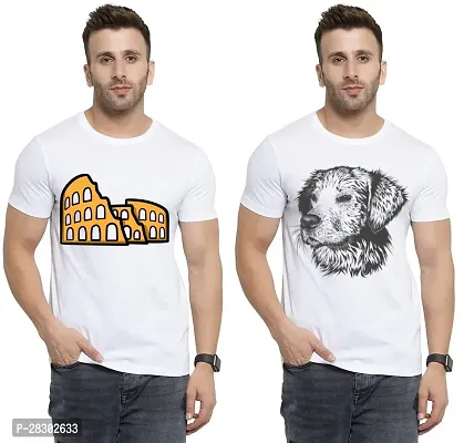 Stylish White Polycotton Half Sleeve Printed Round Neck Tees For Men Pack Of 2-thumb0