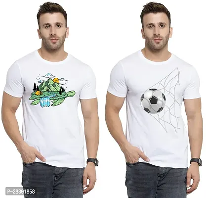 Stylish White Polycotton Half Sleeve Printed Round Neck Tees For Men Pack Of 2-thumb0