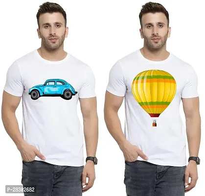 Stylish White Polycotton Half Sleeve Printed Round Neck Tees For Men Pack Of 2-thumb0