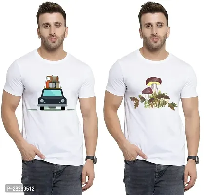 Stylish White Polycotton Half Sleeve Printed Round Neck Tees For Men Pack Of 2-thumb0